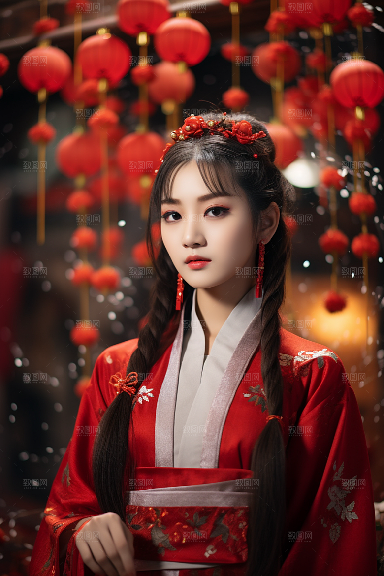 春节汉服女孩新春传统文化CG