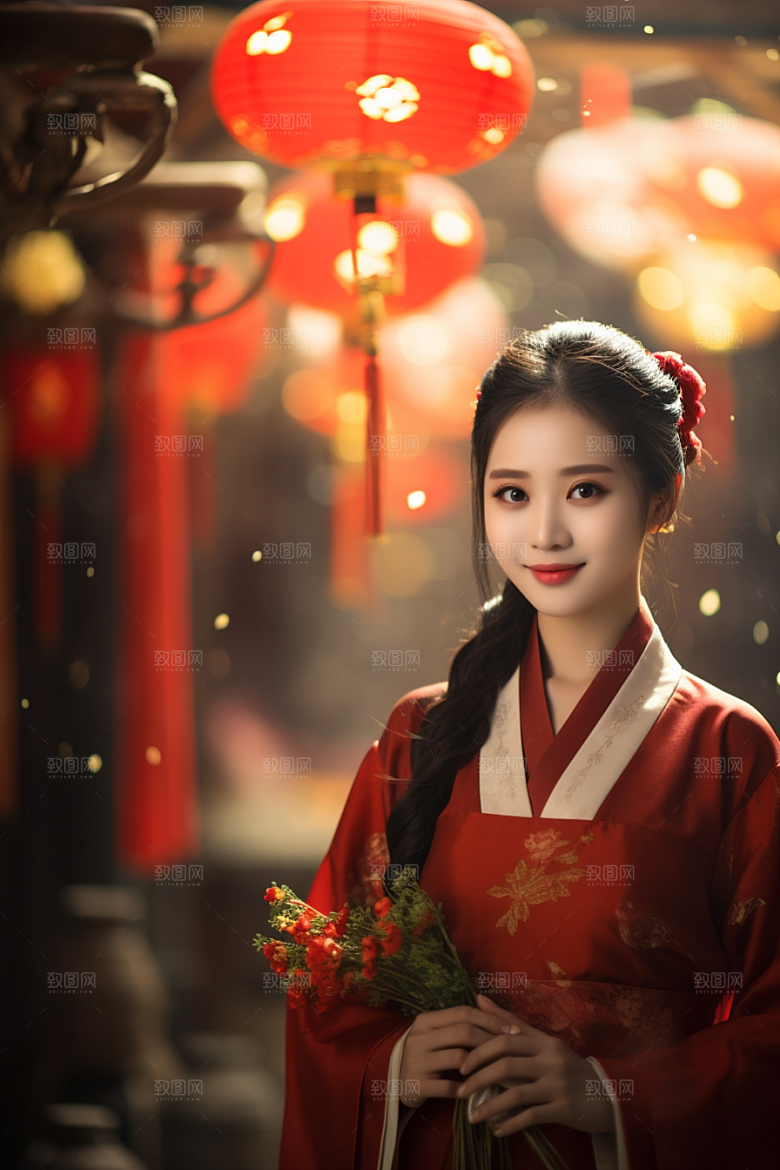 春节汉服女孩中国风喜庆CG