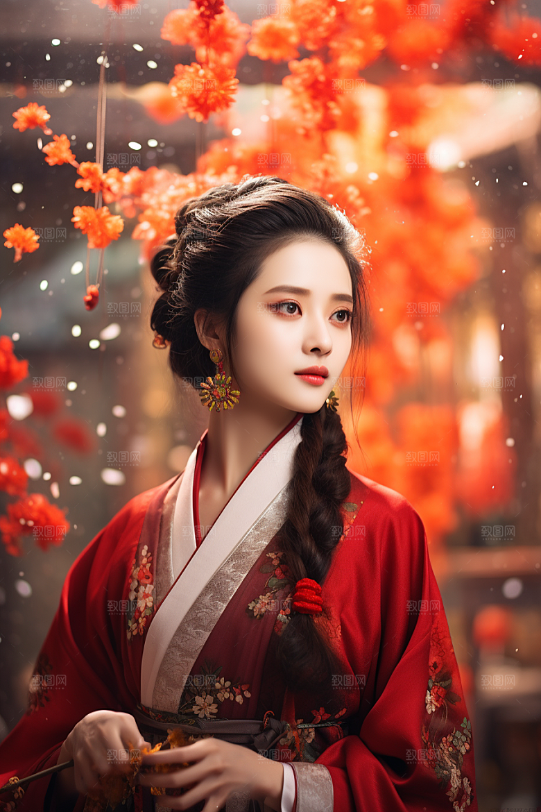 春节汉服女孩中国风高清CG