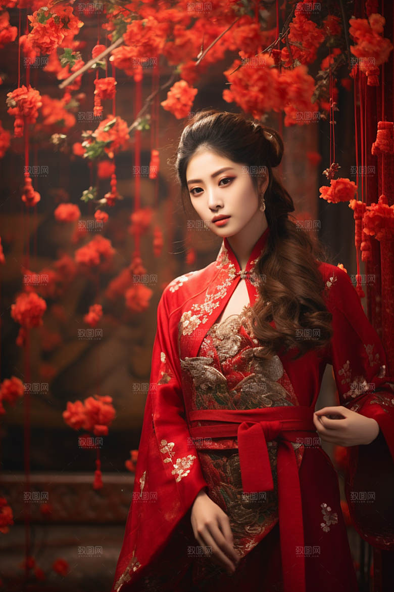春节汉服女孩喜庆过年CG