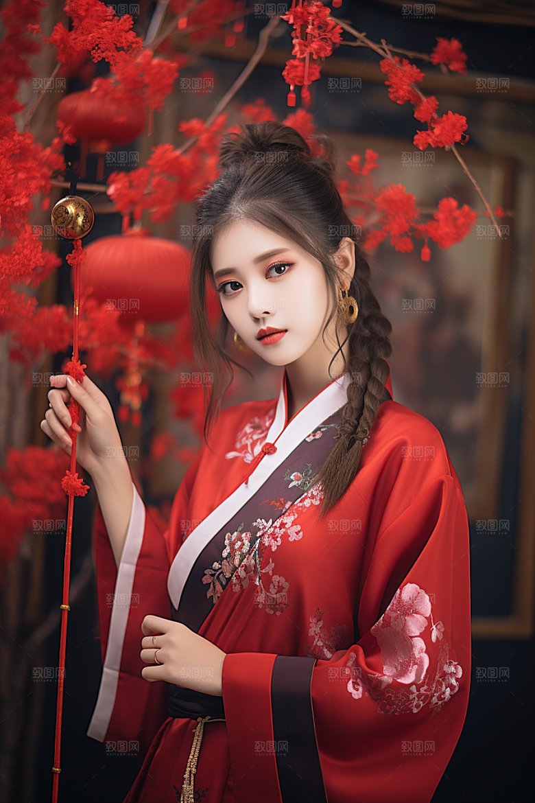 春节汉服女孩春日传统文化CG