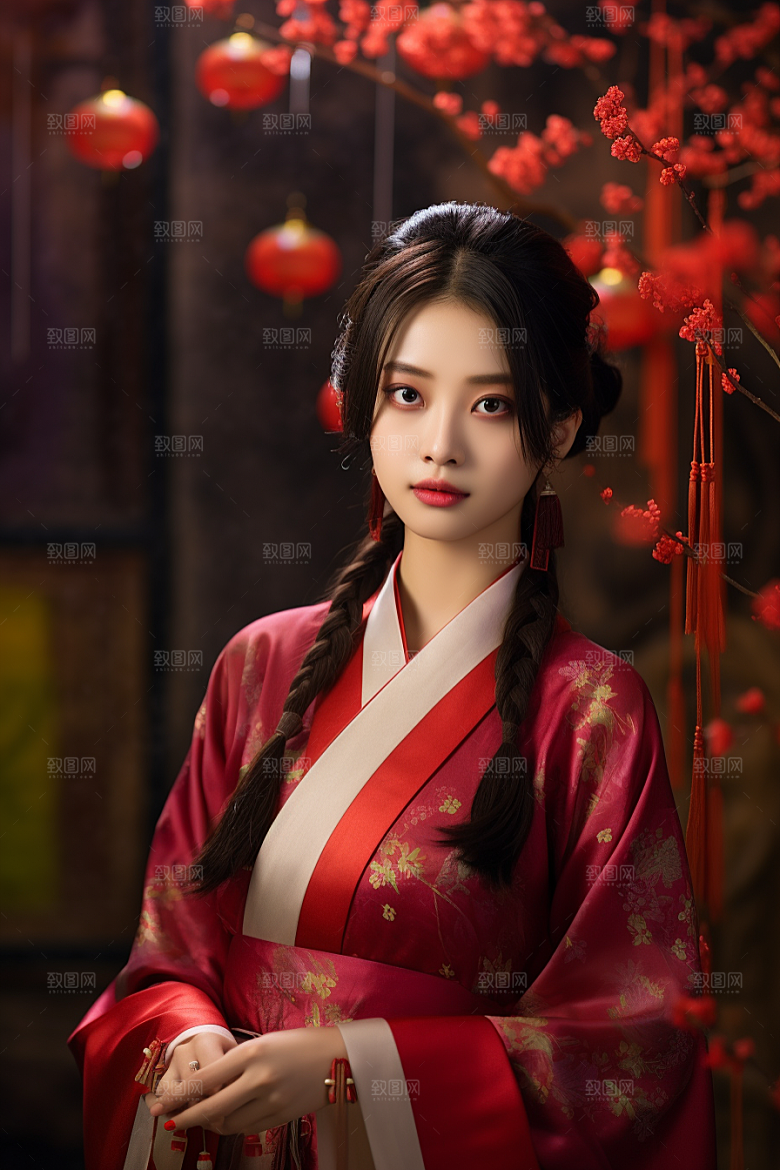 春节汉服女孩过年传统文化CG