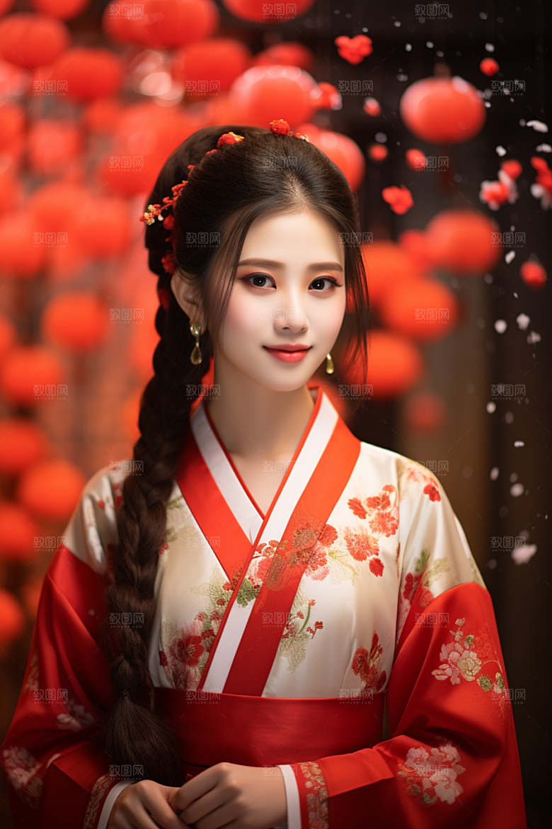 春节汉服女孩过年喜庆CG