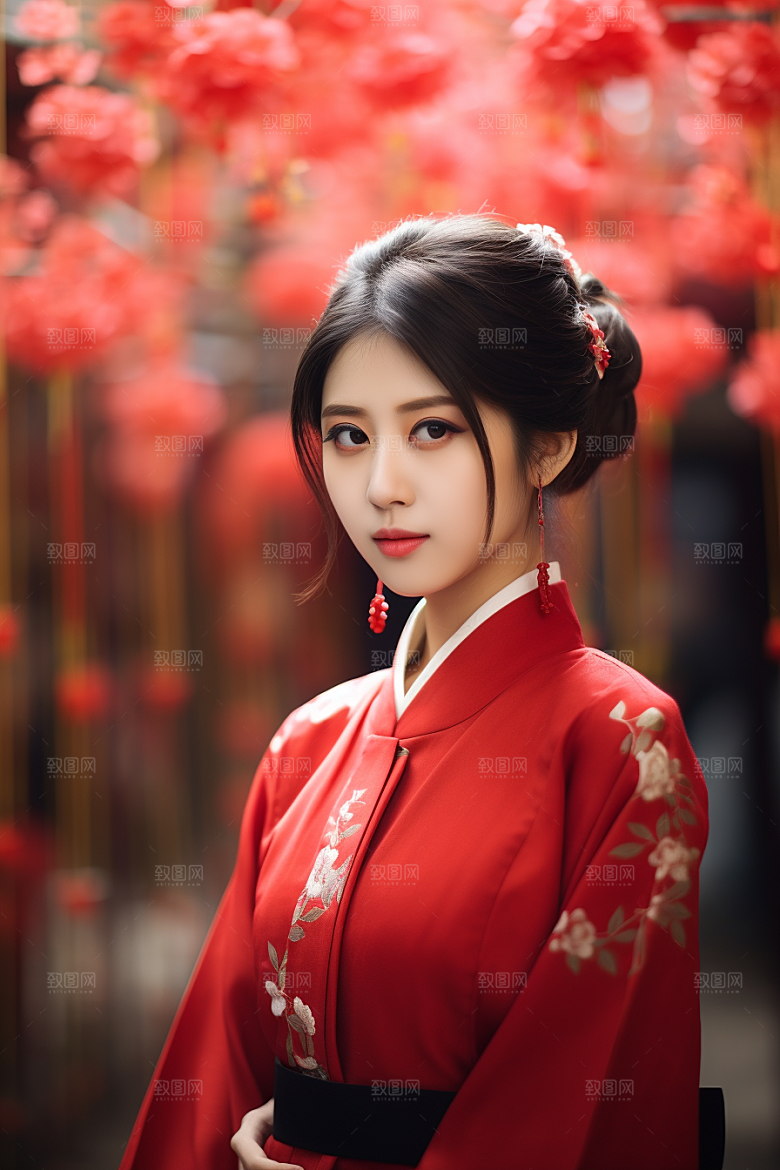 春节汉服女孩新春过年CG