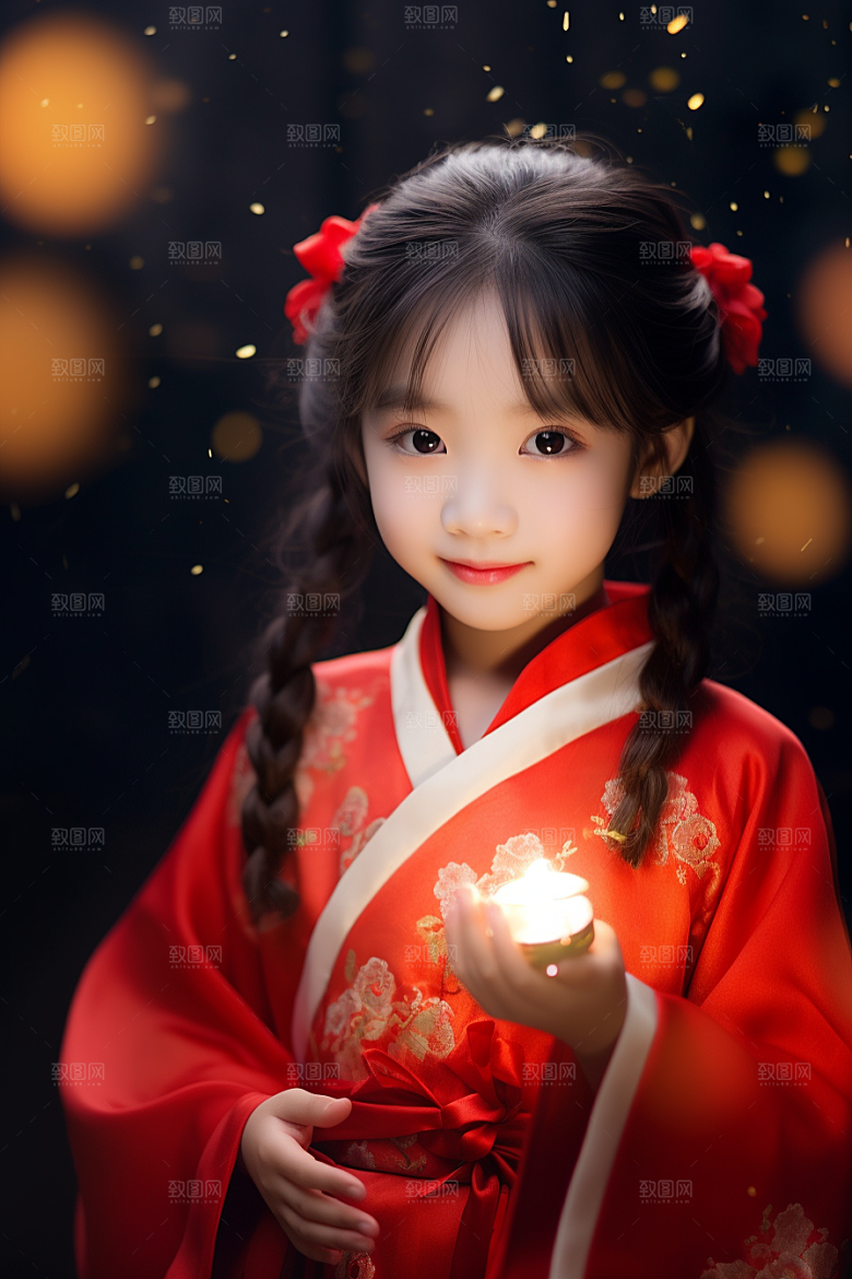 春节汉服女孩过年红色CG