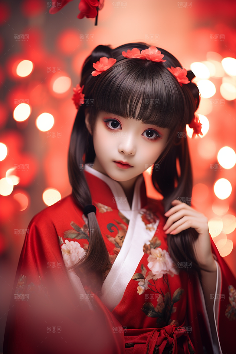 春节汉服女孩春日过年CG