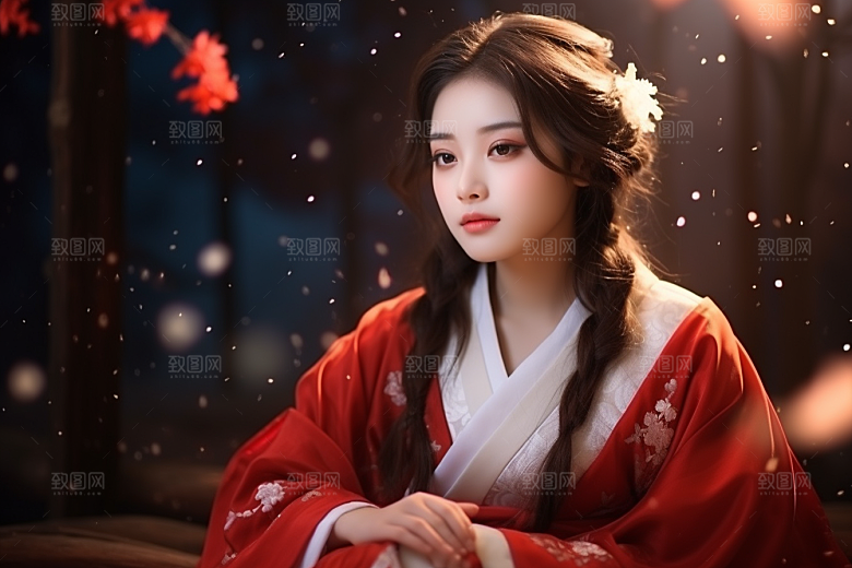 春节汉服女孩过年新春CG