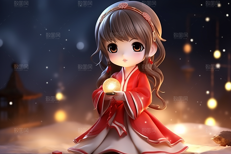 春节汉服女孩传统文化过年CG