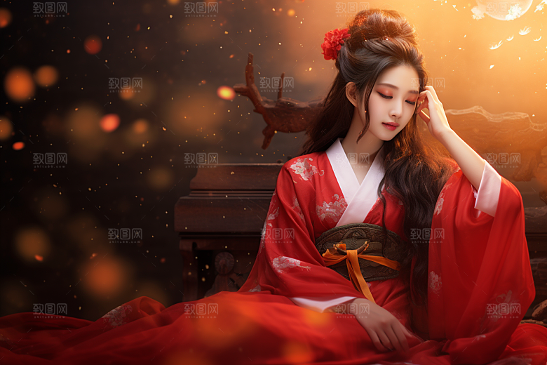 春节汉服女孩中国风喜庆CG