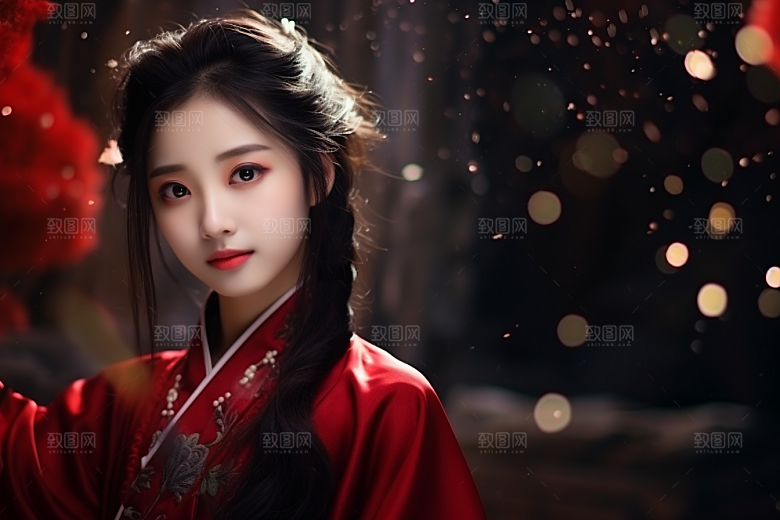 春节汉服女孩喜庆中国风CG