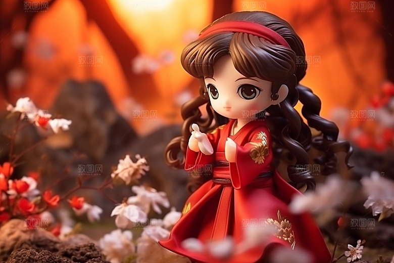 春节汉服女孩春日喜庆CG