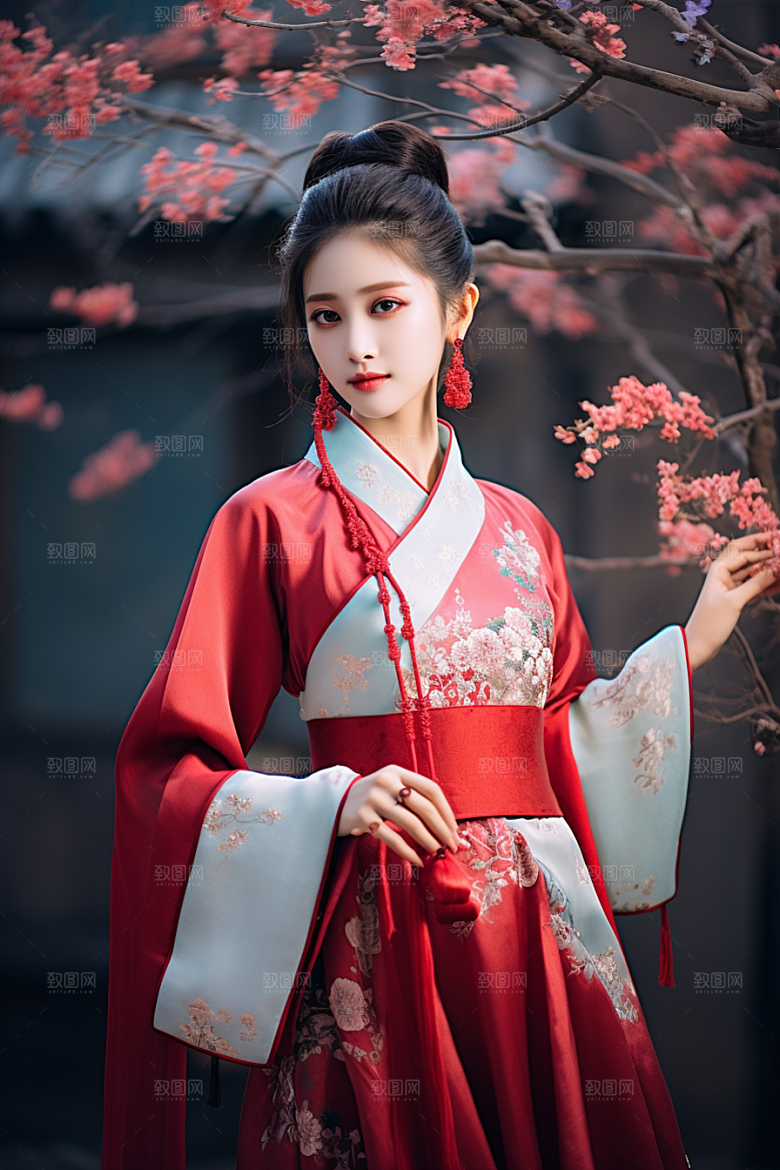春节汉服春节红色汉服素材