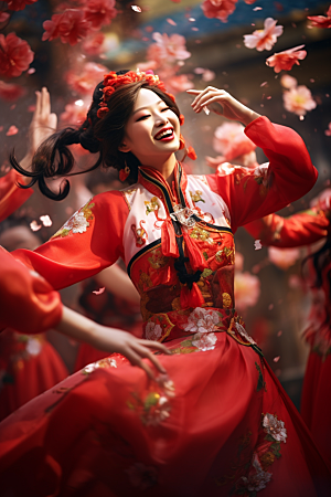 春节汉服红色汉服人物素材