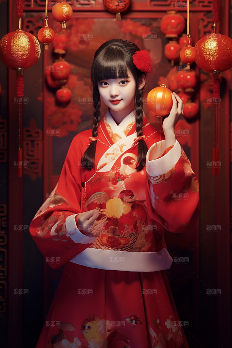 春节汉服新年高清素材