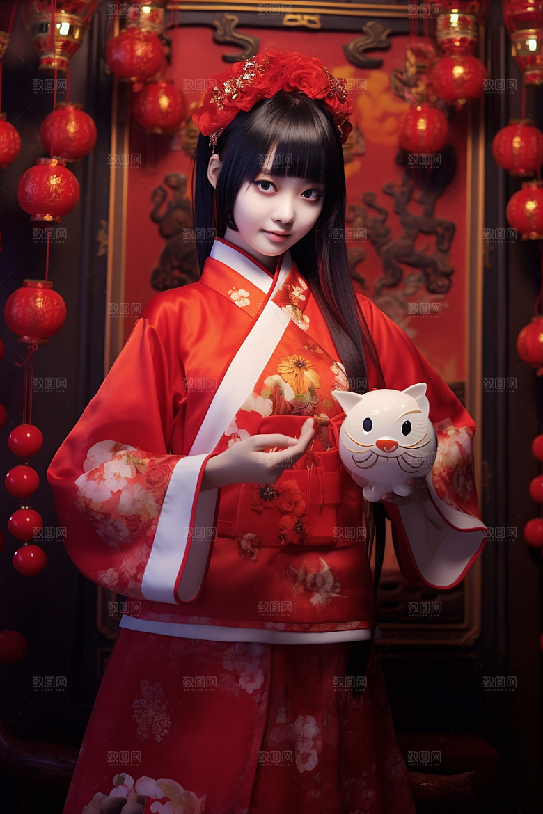 春节汉服人物唯美素材
