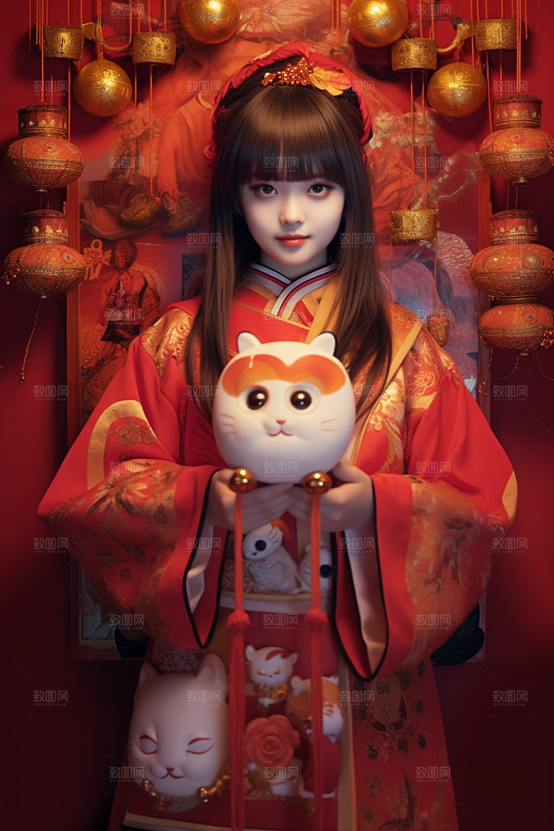 春节汉服中式春节素材
