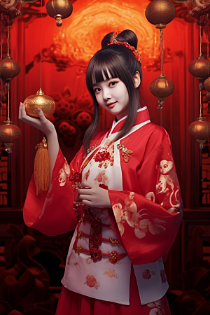 春节汉服喜庆中式素材