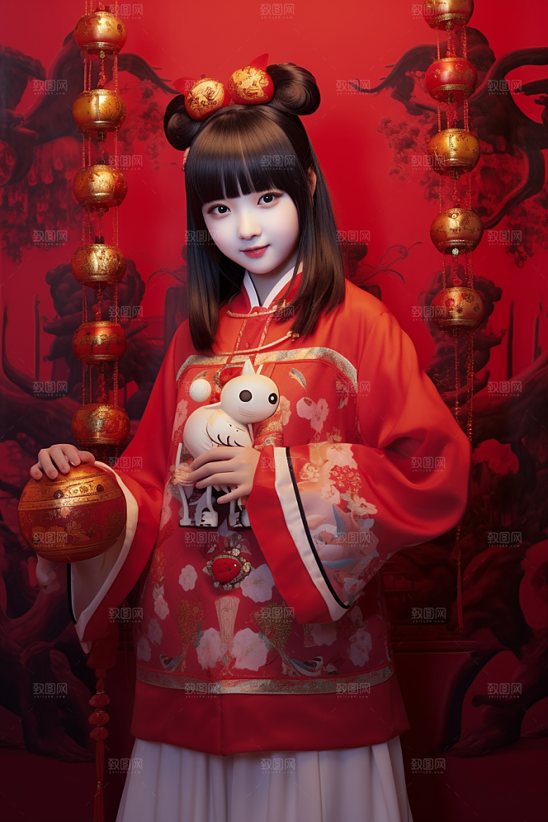 春节汉服春节高清素材