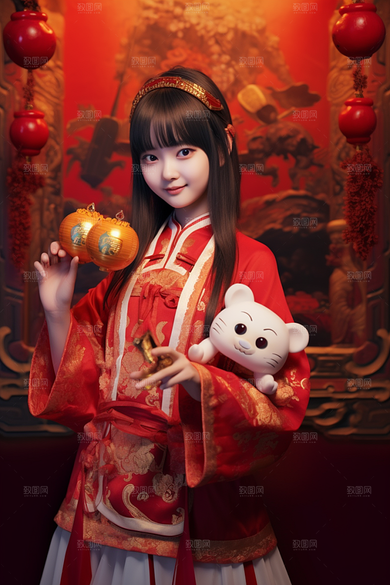 春节汉服喜庆人物素材