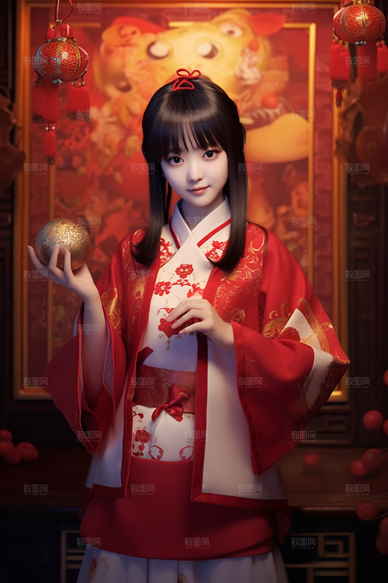 春节汉服人物唯美素材