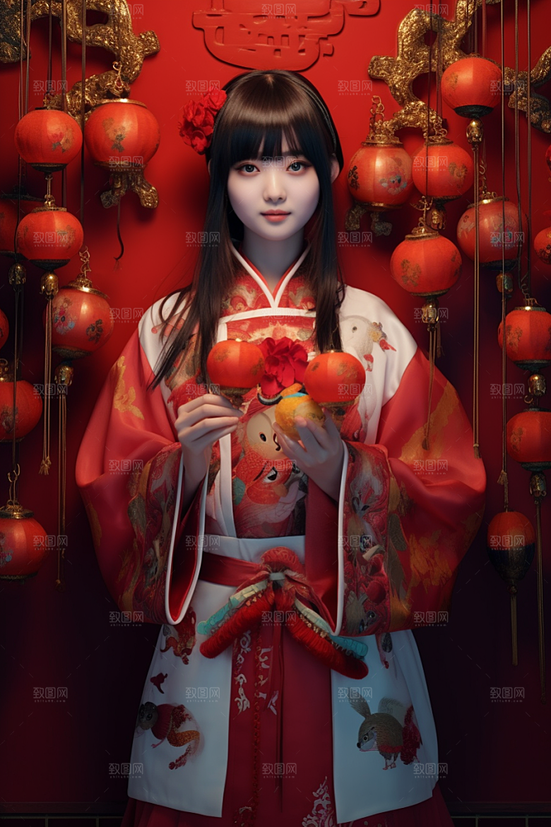 春节汉服喜庆唯美素材