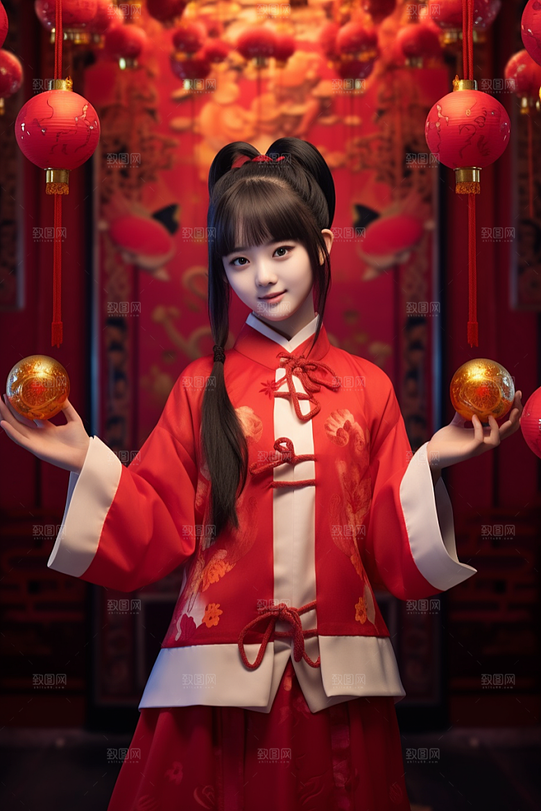 春节汉服中国风春节素材