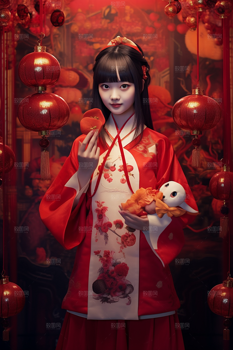 春节汉服喜庆中国风素材