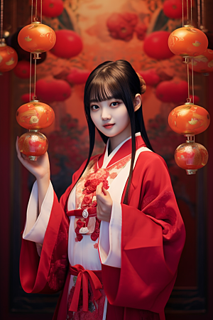 春节汉服中国风红色汉服素材