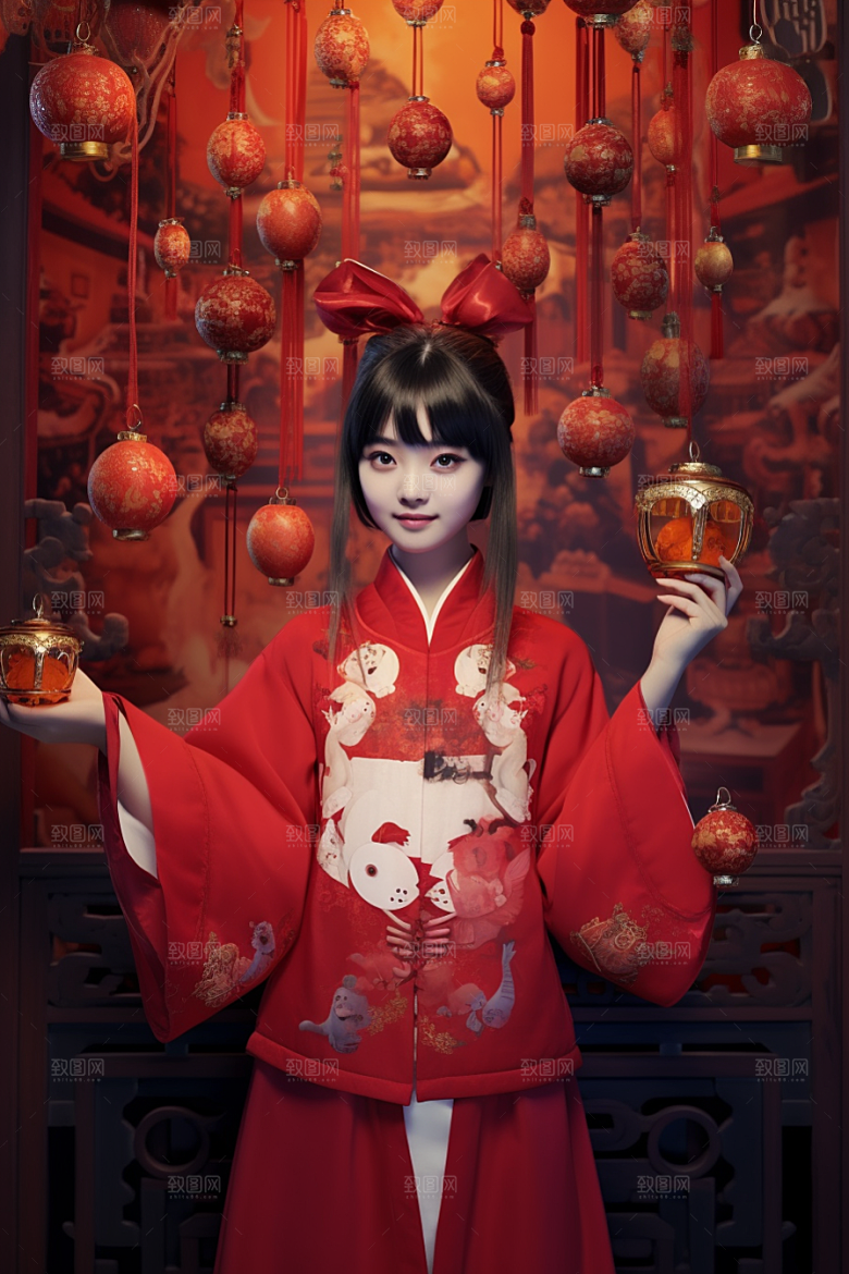 春节汉服春节人物素材