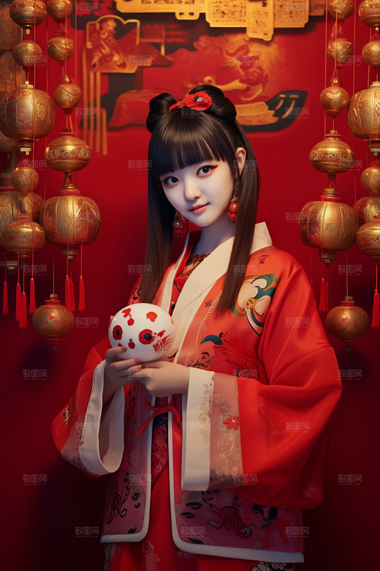 春节汉服新年中式素材