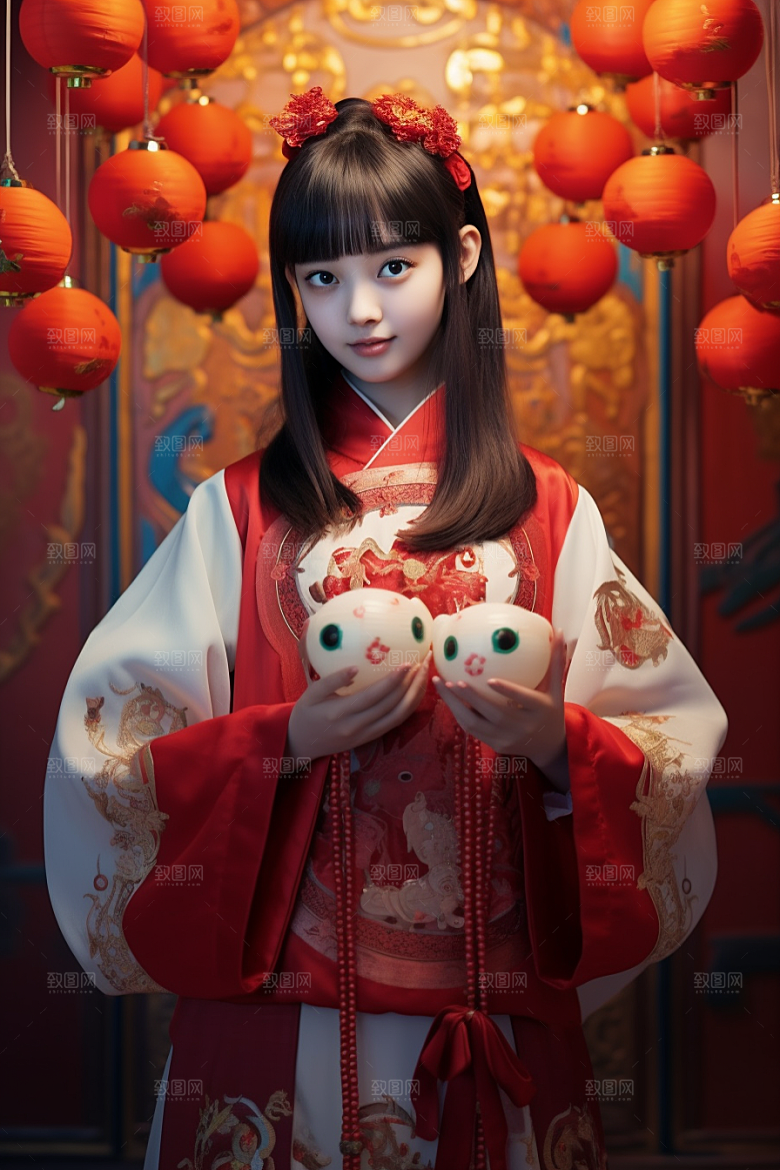 春节汉服春节喜庆素材