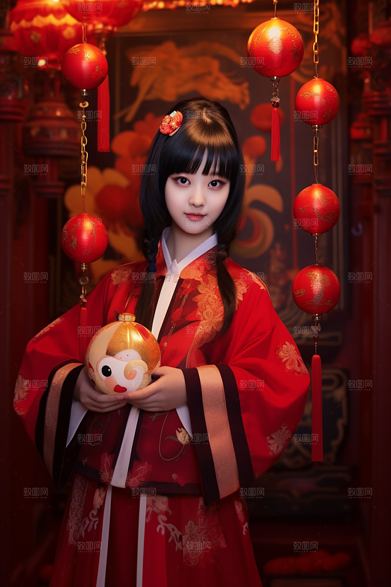 春节汉服唯美新年素材
