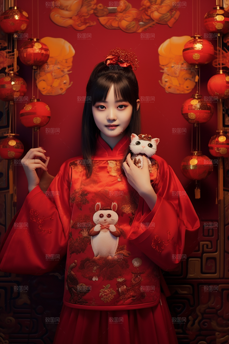 春节汉服中国风唯美素材