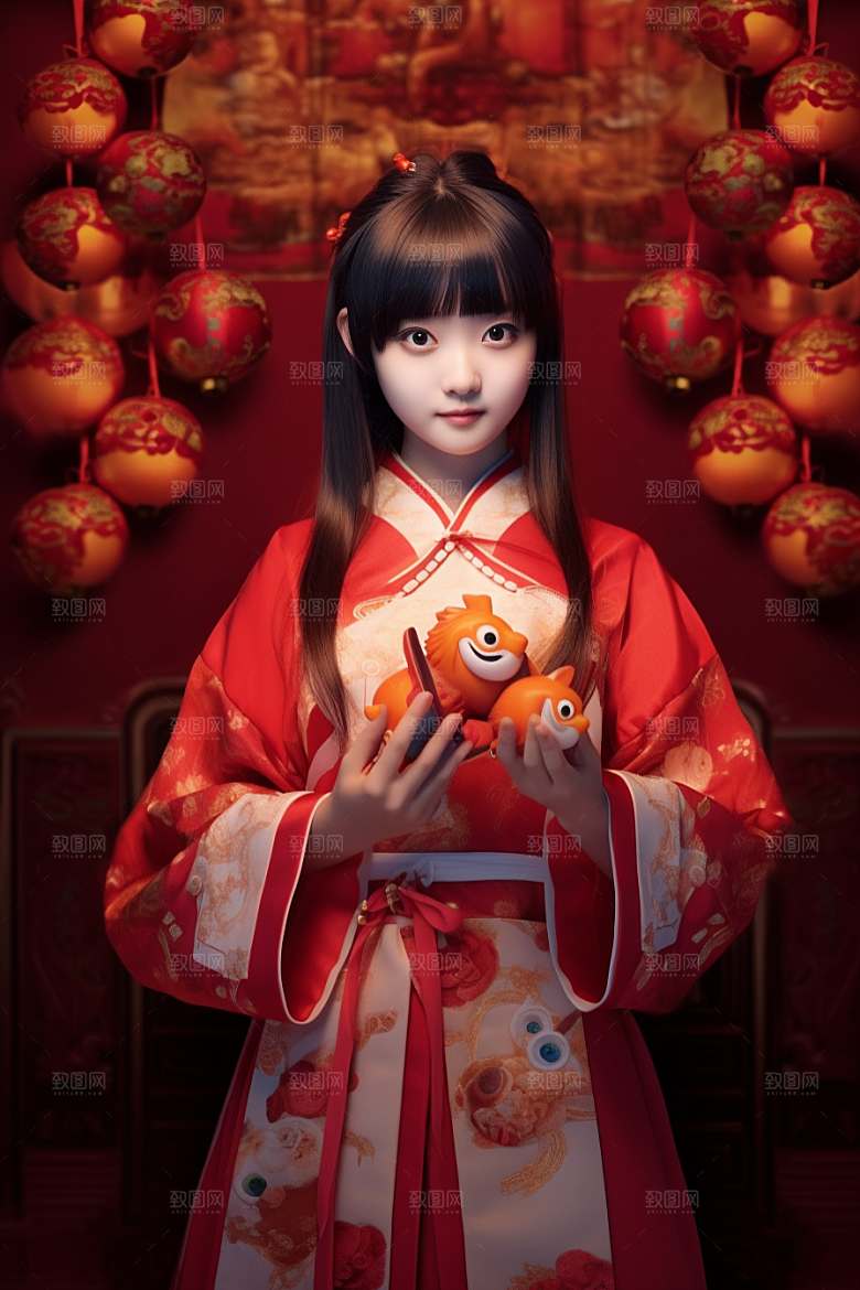 春节汉服中国风喜庆素材