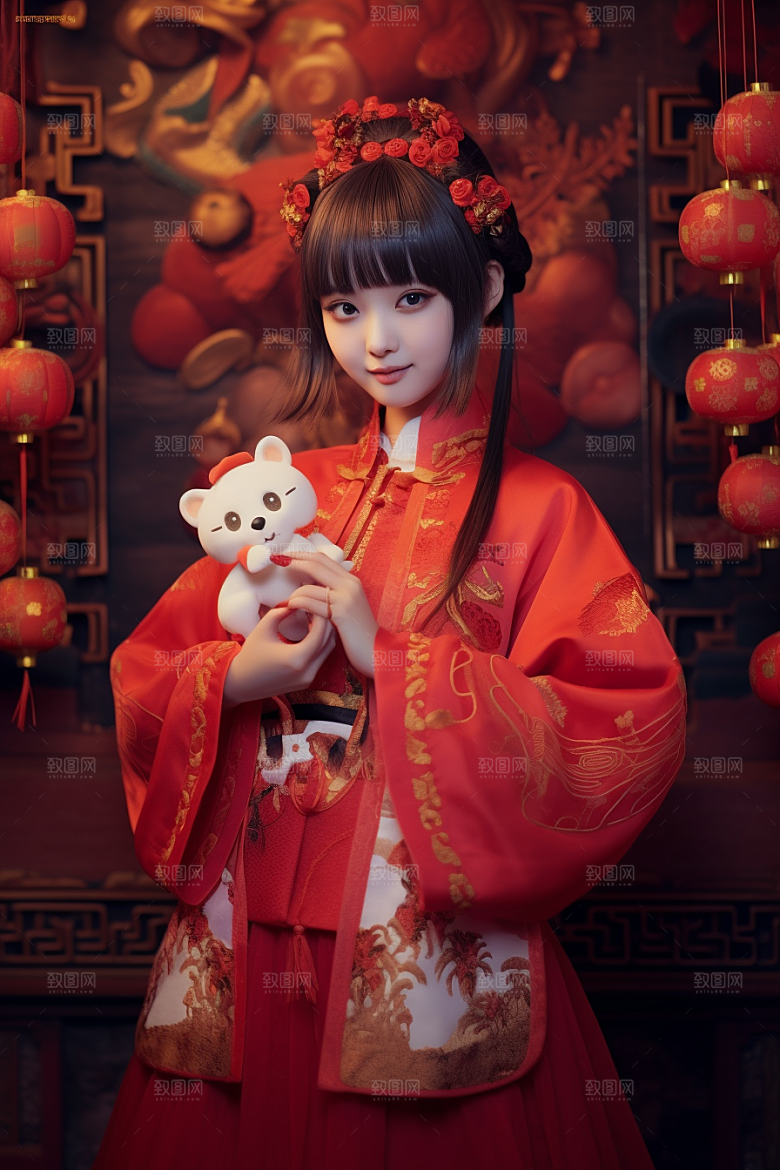 春节汉服新年喜庆素材