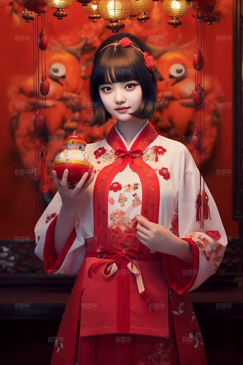 春节汉服中式新年素材