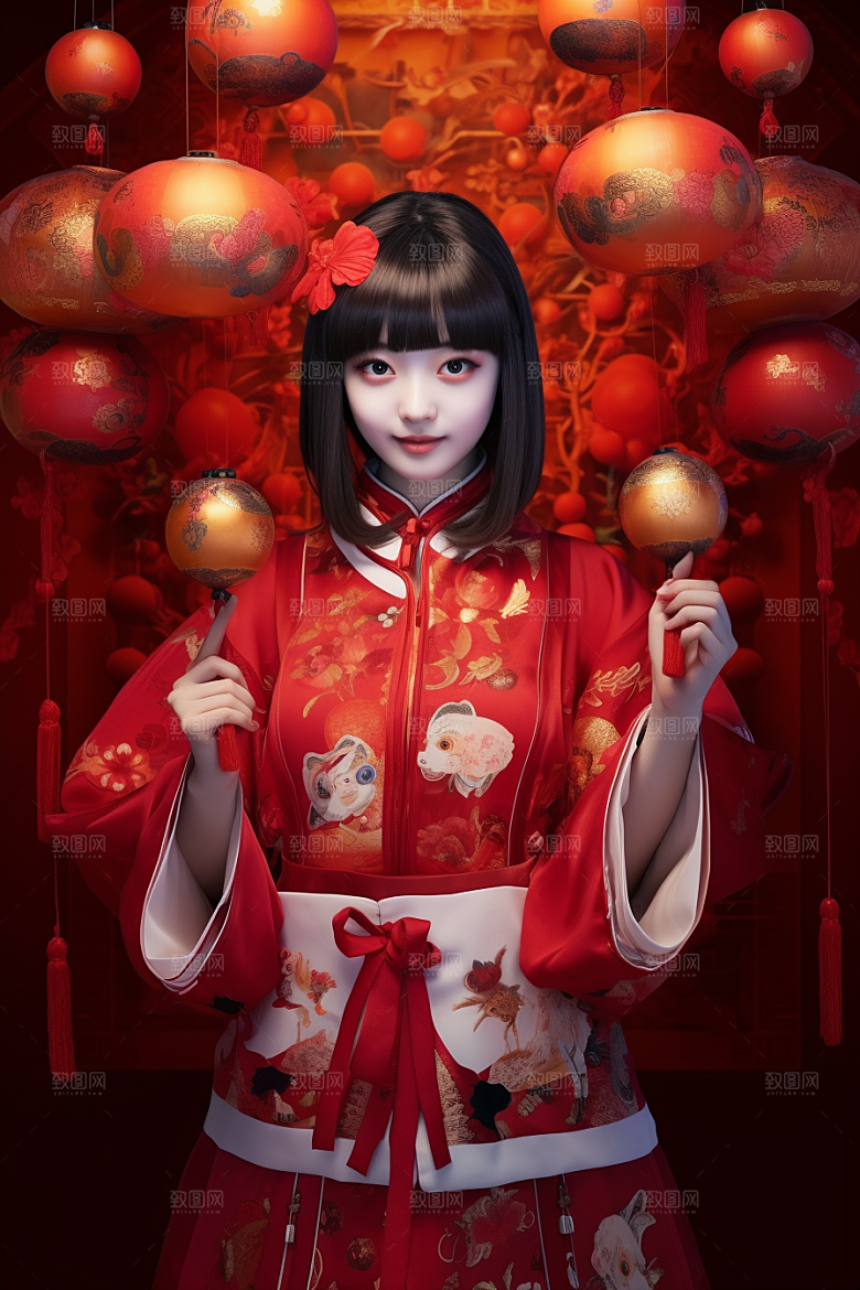 春节汉服新年中式素材