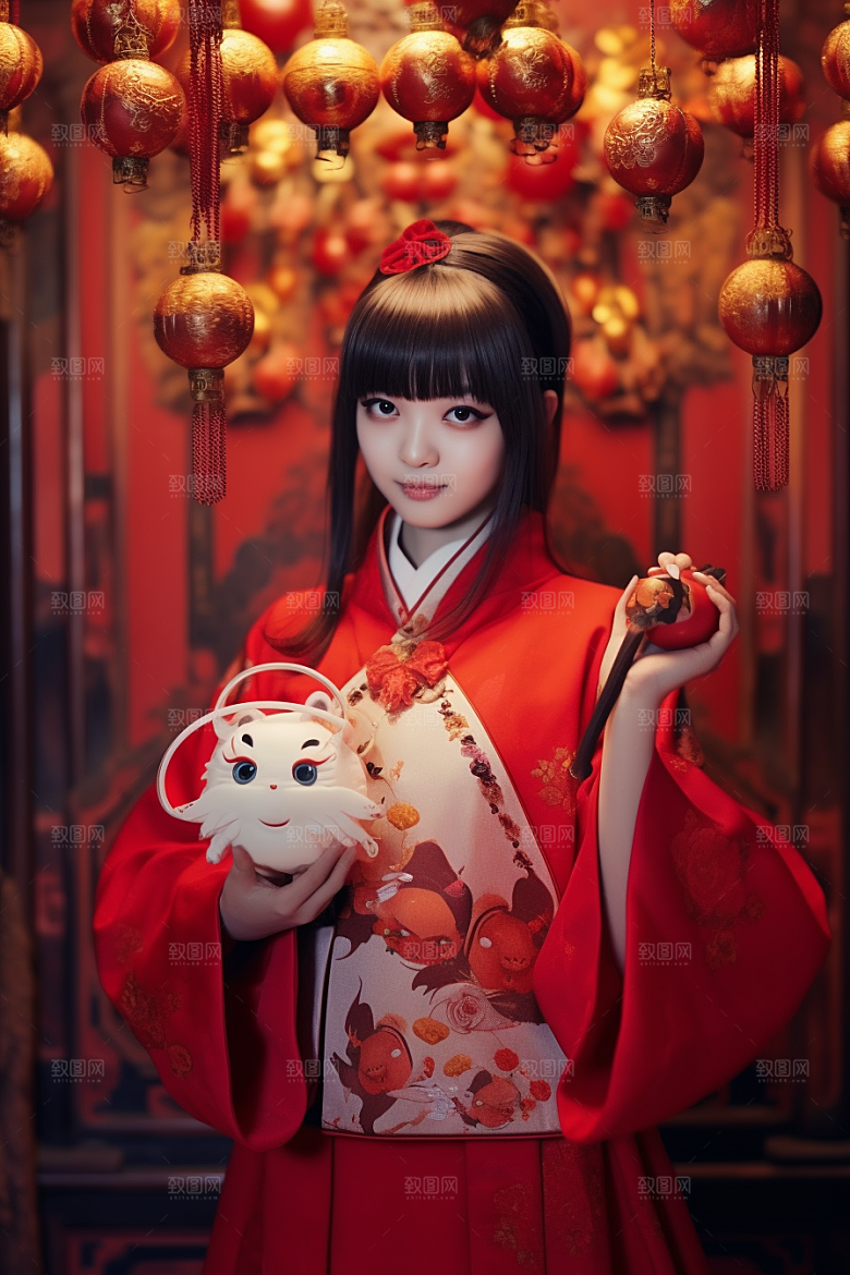 春节汉服喜庆中式素材