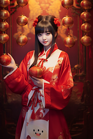 春节汉服红色汉服高清素材
