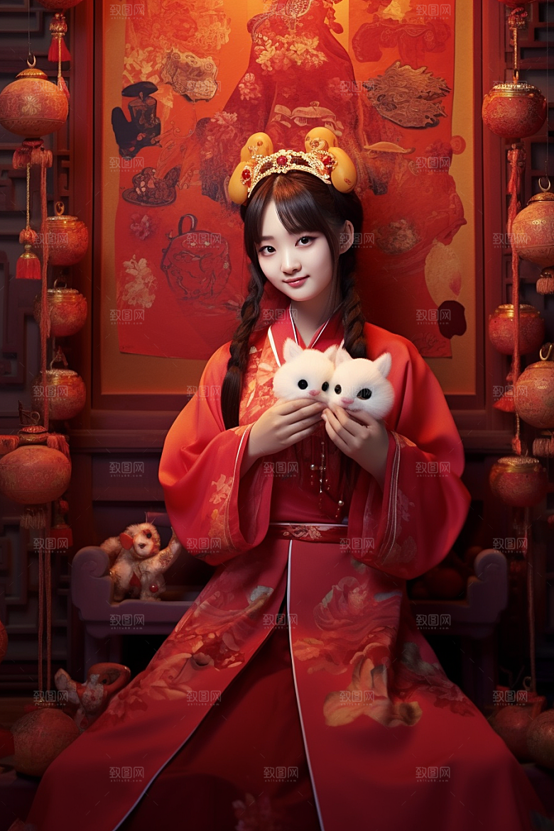 春节汉服中国风新年素材