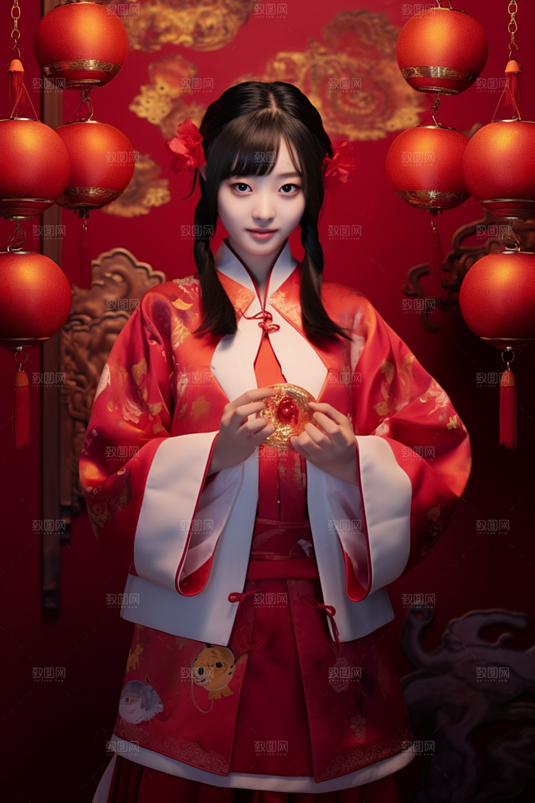 春节汉服春节中式素材