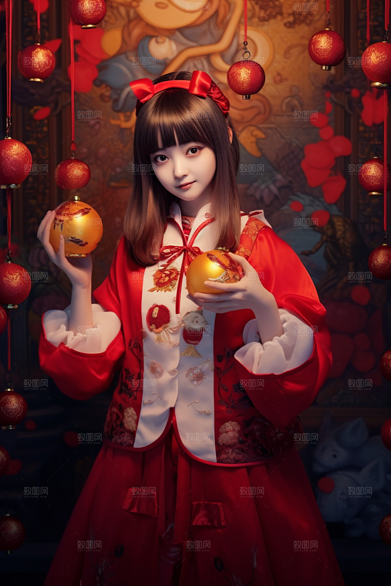 春节汉服中国风喜庆素材