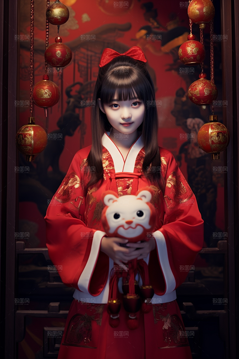 春节汉服春节喜庆素材