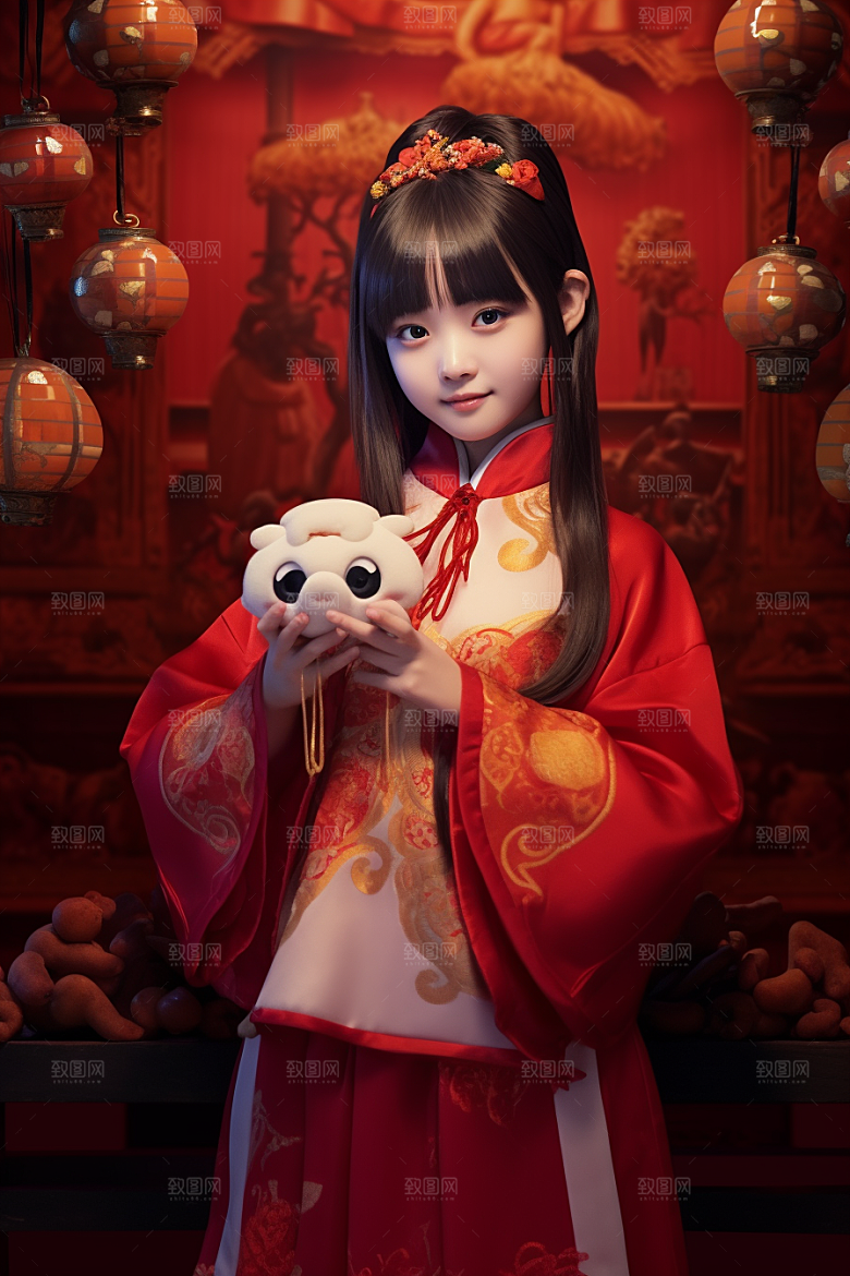 春节汉服春节高清素材