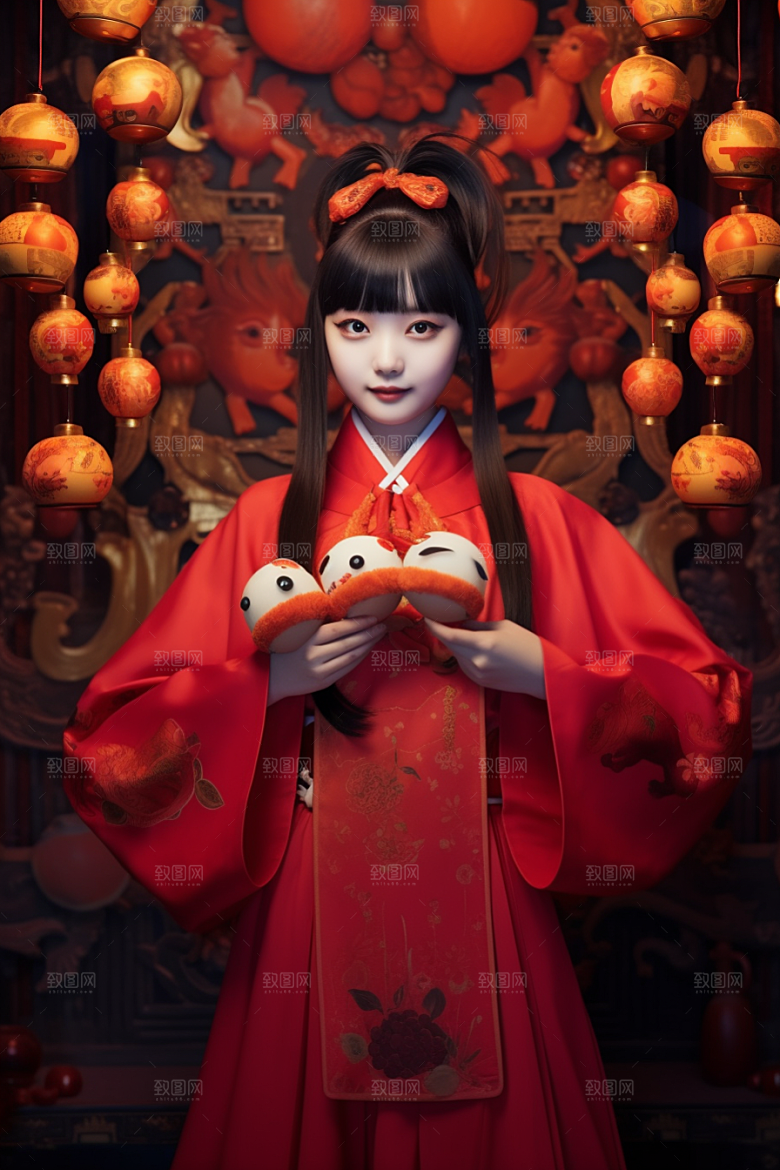 春节汉服喜庆春节素材