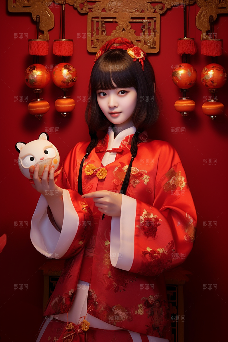 春节汉服喜庆新年素材