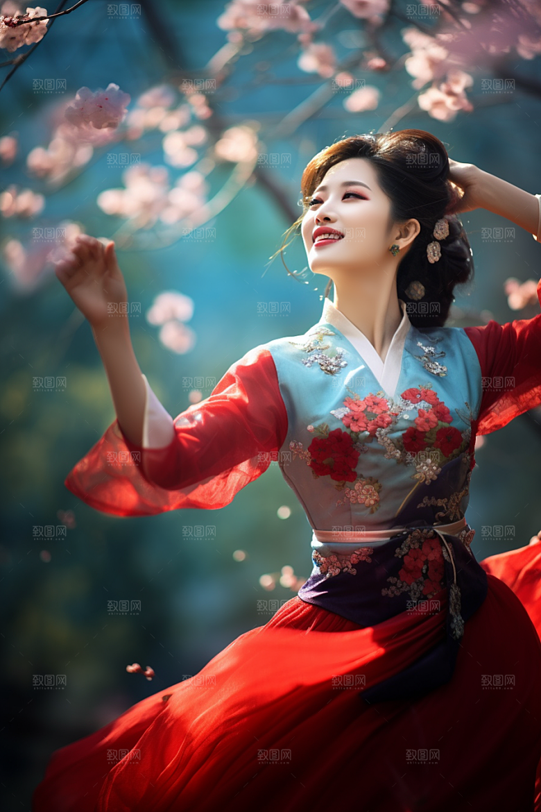 春节汉服唯美红色汉服素材