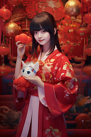 春节汉服红色汉服传统素材