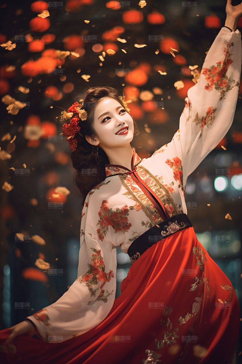 春节汉服唯美中式素材