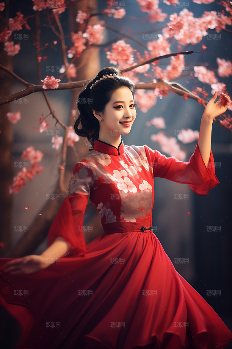 春节汉服传统红色汉服素材